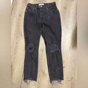 Abercrombie & Fitch High Rise Mom Jean Black Grunge Streetwear Frayed 6R/28
